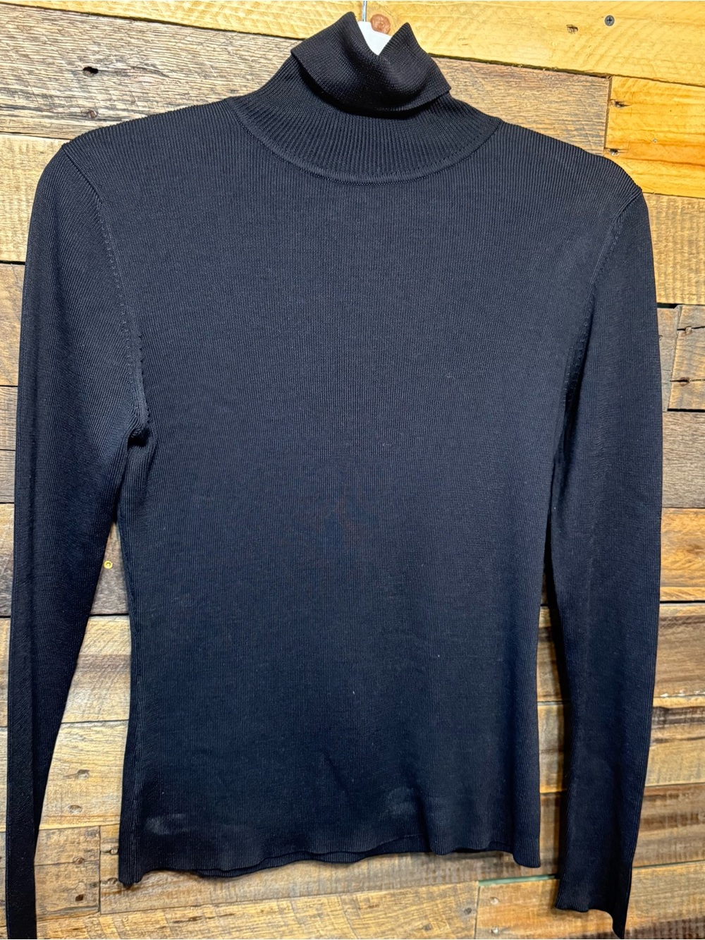 Ann Taylor Womens Medium Black 100% Silk Ribbed Long Sleeve Turtleneck Top
